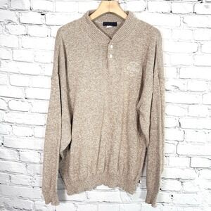 Vintage Andrew Rohan Cotton Knit Henley Sweater Tan 2XL USA Wilbert Way Vault Co